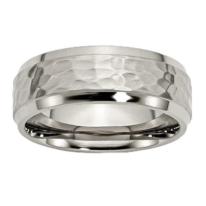 Sonia Jewels Titanium 8mm Beveled Edge, Hammered and Polished Wedding Band