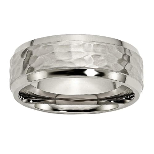 Sonia Jewels Titanium 8mm Beveled Edge, Hammered and Polished Wedding Band