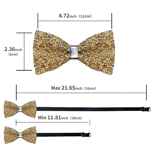 DiBanGu Mens Rhinestone Bow Tie with Ring and Lapel Pin Set | Adjustable Strap,Pre-tied Style,3PCS,Sequin Diamond Bowties，Solid/Mix Color,Shiny Accessory,for Party Prom Banquet Wedding - color: Yellow