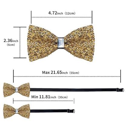 DiBanGu Mens Rhinestone Bow Tie with Ring and Lapel Pin Set | Adjustable Strap,Pre-tied Style,3PCS,Sequin Diamond Bowties，Solid/Mix Color,Shiny Accessory,for Party Prom Banquet Wedding - color: Yellow