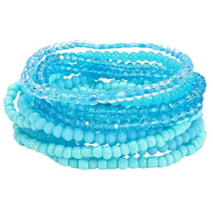 Bohemian Multilayer Beaded Stackable Stretch Bracelets for Women Colorful Crystal Glass Resin Seed Beads Elastic Wristbands BFF Friendship Summer Beach Hawaii Jewelry - color: Blue