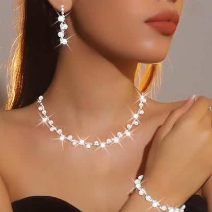 CAVETEE Jewelry Set - Prom Jewelry Crystal Bridal Necklace, Bracelet & Pendant Earring Jewelry Set for Women - style: Pearl