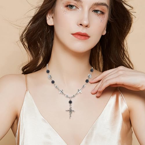 SUNNYCLUE 1 Box 100Pcs Metal Cross Beads Small Crucifix Beads Alloy Easter Gothic Antique Silver Tibetan Style Large Hole Loose Smooth Spacers for Jewelry Making Bracelets Necklace Crafts Accessories