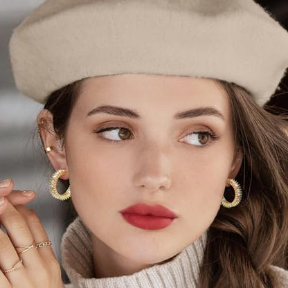 Trendy 14K Gold Plated Hoop Earrings for Women, Chunky Gold/Silver Earrings for Women Cubic Zirconia Baguette Hoop Earrings Heart Hoops Lightweight Hypoallergenic Jewelry,25mm/35mm/40mm/50mm - color: 01 Gold Champagne Hoops 25mm