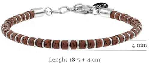 Beaded Bracelet for Men and Women – Natural Lava Gemstone Bracelet, Hematite and Stainless Steel – Adjustable, Durable and Elegant – Made in Italy - color: Red