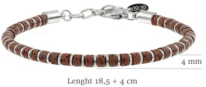 Beaded Bracelet for Men and Women – Natural Lava Gemstone Bracelet, Hematite and Stainless Steel – Adjustable, Durable and Elegant – Made in Italy - color: Red