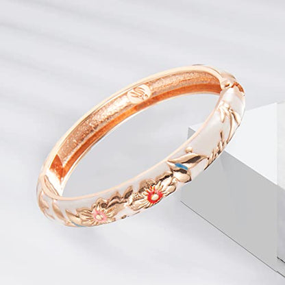 UJOY Cloisonne Bangle Colorful Enamel Filigree Rose Flower Hollowed Crystal Bracelet for Women Gifts 88A09 - color: C06-2 Pcs Set/Rose-White
