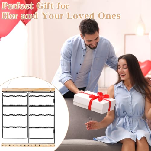 Hanging Jewelry Organizer 4-Tier Wall Earring Holder for Necklaces, Rings | Natural wood & solid metal wall jewelry rack , Dual earring grid slots & bottom hooks store earrings, bracelets