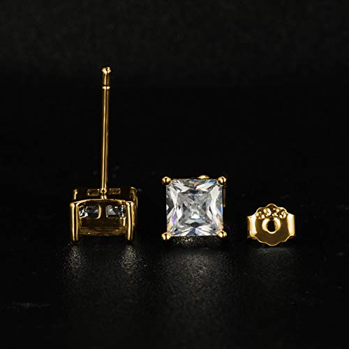 925 Sterling Silver Stud Earrings, 4 Pairs Square Cubic Zirconia Stud Earrings Set for Women Men 3 4 5 6mm - color: F-Gold 3/4/5/6/7mm