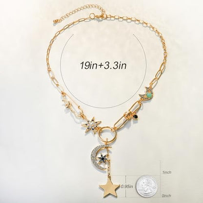 ORIGENCE Sun Heart Necklace for Women 18K Gold Plated Heart Pendant Necklace Chunky Chain Choker Necklaces Hip Hop Charm Necklaces Trendy Unisex Jewelry - style: MCharm-Gold