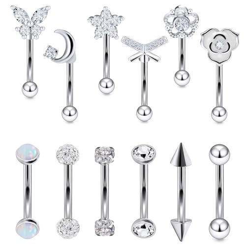 Rook Daith Piercing Jewelry 16G Stainless Surgical Steel Curved Barbell Eyebrow Rings Vertical Labret Lip Piercing Jewelry Rook Daith Earrings for Women Men 6MM 8MM 10MM Hypoallergenic - color: Silver Tone