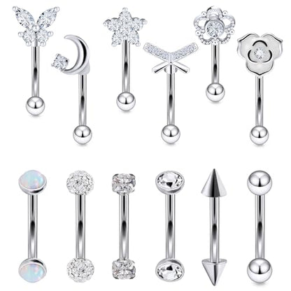 Rook Daith Piercing Jewelry 16G Stainless Surgical Steel Curved Barbell Eyebrow Rings Vertical Labret Lip Piercing Jewelry Rook Daith Earrings for Women Men 6MM 8MM 10MM Hypoallergenic - color: Silver Tone