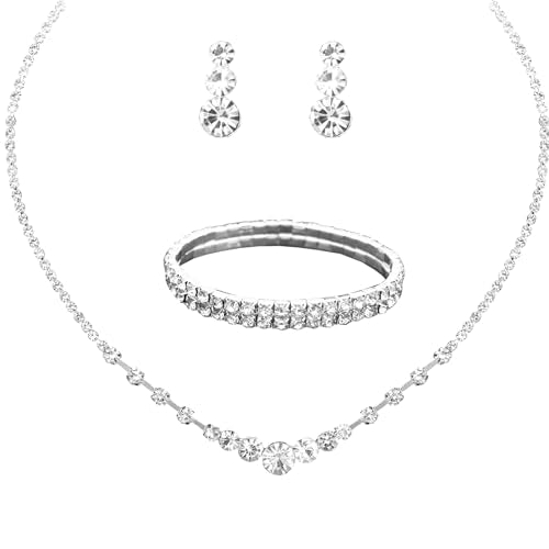 Silver Plated Elegant Necklace Earrings Bride Bridesmaid Jewelry Sets for Wedding Prom Crystal Jewelry Set for Women Costume Accessories - color: 010-Silver Plated