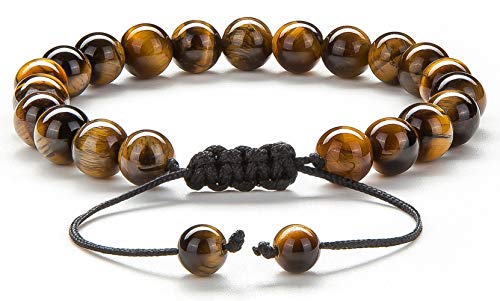 Men Women 8mm Tiger Eye Stone Beads Bracelet - color: Tiger Eye Stone-21018