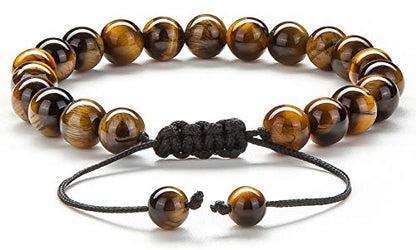 Men Women 8mm Tiger Eye Stone Beads Bracelet - color: Tiger Eye Stone-21018