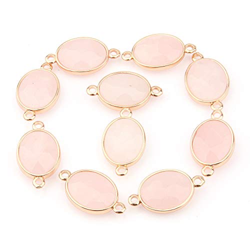 10 Pcs Natural Rose Quartz Connectors Egg Shape Section Agate Pendant Links Gemstone Charm Connectors Golden Plated for Necklace Bracelet Jewelry Making - color: Rose Quartz