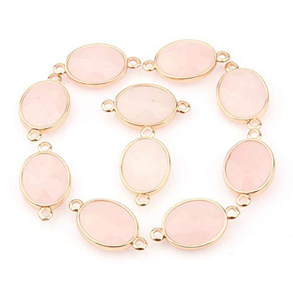 10 Pcs Natural Rose Quartz Connectors Egg Shape Section Agate Pendant Links Gemstone Charm Connectors Golden Plated for Necklace Bracelet Jewelry Making - color: Rose Quartz