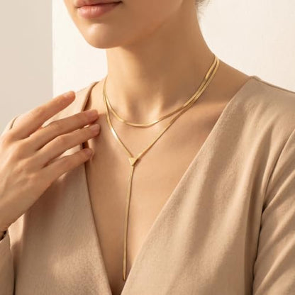 Gold Drop Necklace For Women, 14K Gold Choker Necklace with Clasp | Gold Accessories for Women, Snake Chain Y Shaped Necklace, Charm Party Prom Accessories Gifts