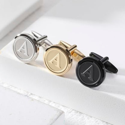 Initial Letter A-Z Cufflinks for Men Silver/Gold/Black Cufflinks 26 Alphabet Letter Copper Cufflinks for Formal Occasions Gifts Anniversary Business Wedding for Bridegroom Groomsmen - size: Black, style: Initial: A