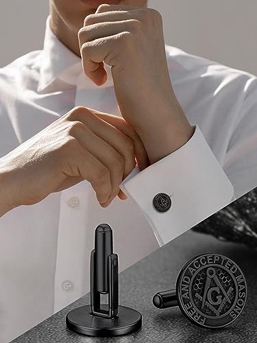 FaithHeart Mens Cufflinks, Norse Viking Tuxedo Shirt Cuff Links, Stainless Steel Cuff Links and Shirt Studs, Gift Box - style: 04. Mason-Black