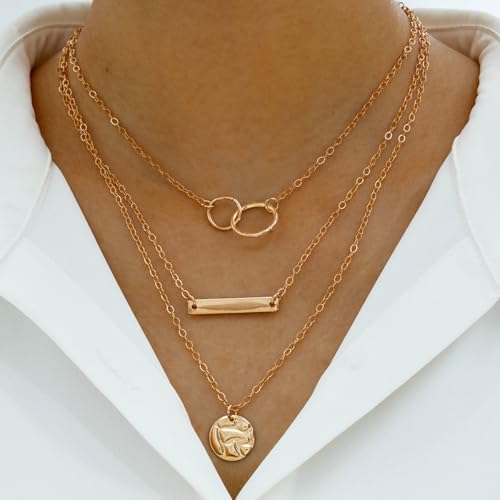 Layered Gold Necklace for Women Double Layer Snake Chain Necklace Set Jewelry Gift - color: Gold Stacked Necklace