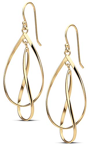 Milla Dainty Silver Drop Earrings for Women and Dangling Gold Earrings | Hypoallergenic, Easy to Wear, Available in 14K Gold, Rose Gold, or Silver Plated Finish, Different Designs - color: Double Teardrop / 14K Gold Plated