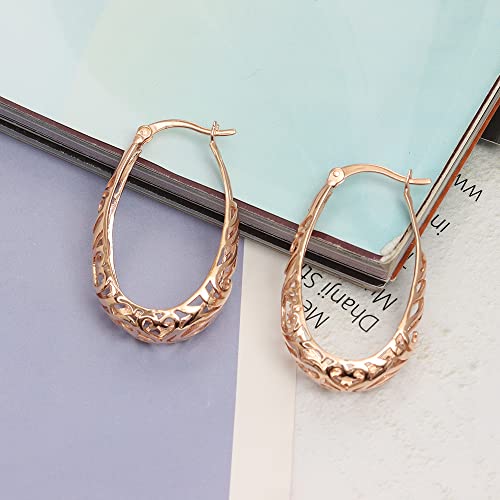 LeCalla 925 Sterling Silver Hoop Earrings | Women's Filigree Hoop Earrings | Openwork Mesh Filigree Cut Earring | Lightweight & Hypoallergenic Vintage Hoop Earrings for Women - style: Rose-Gold / Oval Filigree