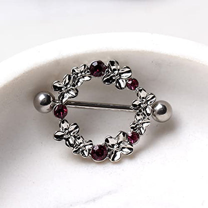 Pair of 316L Stainless Steel Pink Flower Wreath Nipple Shield