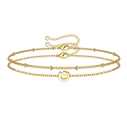 M MOOHAM Valentines Day Gifts for Her Women - Layered Initial Bracelets Gift Letter A-Z Charm, Dainty 14K Gold Plated Initial Bracelets for Women Teen Girls Birthday Jewelry Gifts - color: G