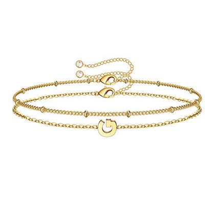 M MOOHAM Valentines Day Gifts for Her Women - Layered Initial Bracelets Gift Letter A-Z Charm, Dainty 14K Gold Plated Initial Bracelets for Women Teen Girls Birthday Jewelry Gifts - color: G