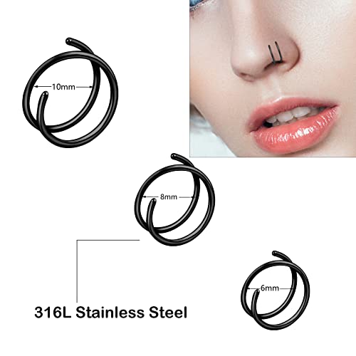 20G Double Nose Ring Hoop for Single Piercing - 2-36 Pcs Jewelry for Women - color: 18 Pcs