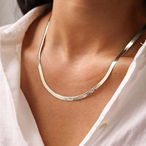 DEARMAY 14K Gold Plated Herringbone Necklaces for Women, Dainty Gold Snake Choker Chain Non Tarnish Trendy Simple Thin & Chunky Options Neckalce 1.5/3/5/6/8mm Chain Jewelry for Gifts - color: SL-5MM 18" Herringbone Necklace