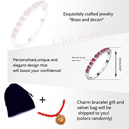 Uloveido Platinum Plated CZ Simulated Diamond Stack Eternity Band Ring J029 - color: Red