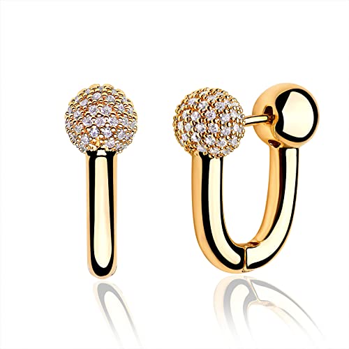 Huggie Hoop Earrings 14K Gold Plated Cubic Zirconia Dainty Simple Cute Beads Elegant CZ Circle Small Hoop Earring for Women Minimalist Handmade Hypoallergenic Jewelry - color: Balls