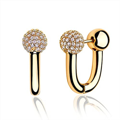 Huggie Hoop Earrings 14K Gold Plated Cubic Zirconia Dainty Simple Cute Beads Elegant CZ Circle Small Hoop Earring for Women Minimalist Handmade Hypoallergenic Jewelry - color: Balls