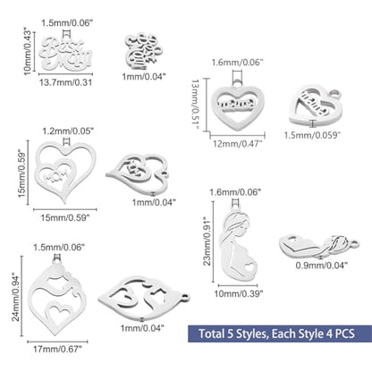 PH PandaHall 20pcs 5 Style Mom Charm Pendants, Stainless Steel Best Mom I Love Mom Heart Mom Pendants Letter Charms for Mother's Day Birthday Earring Necklace Bracelet Jewelry Making - color: 5 Style
