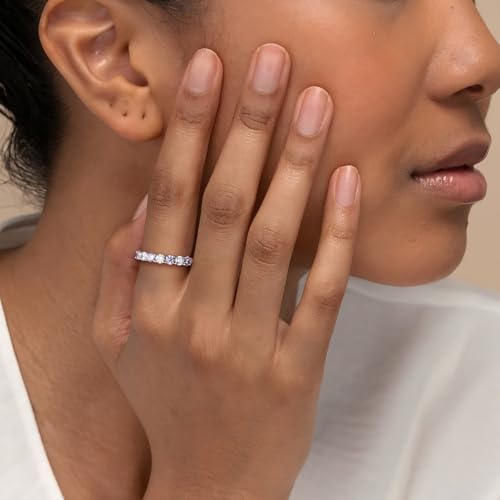 Birthstone Wedding Band Eternity Rings 925 Sterling Silver Rings Stackable Anniversary Engagement Rings Cubic Zirconia Inlaid Created Garnet/Amethyst/Sapphire Ring 7 Stone Ring, Size 6 to 10 - color: Alexandrite & 5A CZ