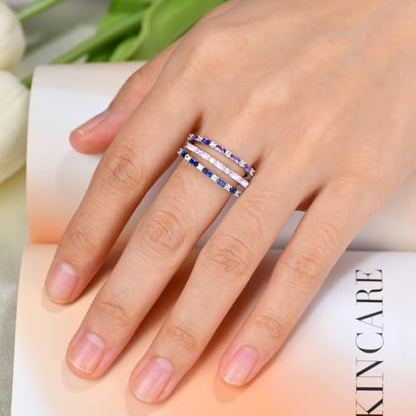 JO WISDOM 925 Sterling Silver Wedding Band for Women Thin Stacking Ring Half Cubic Zirconia Eternity Engagement Ring - color: 10-Oct-Tourmaline