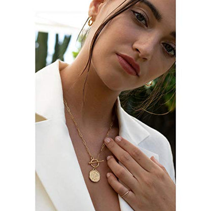 SOFYBJA Saint Benedict Necklace Drop 18K Gold Toggle Medallion Coin Cross Pendant Necklaces Religious Jewelry Catholic Gift for Women - color: St Benedict Medal