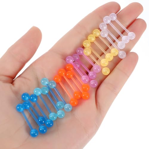Lusofie 14G Glow in Dark Acrylic Tongue Rings 16mm Body Piercing Jewelry for Women Men, 12 Pairs (Multi Color)