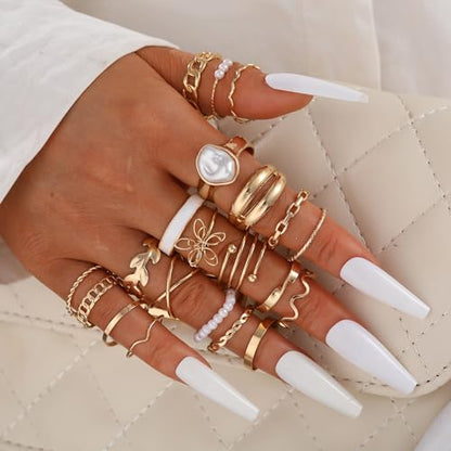 YEEZII 25 Pcs Gold Knuckle Rings Set for Women, Cute Stackable Finger Midi Rings, Dainty Gold Chunky Stacking Statement Womens ring pack - color: Gold-21 Pcs