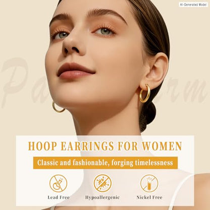 2mm Gold Earrings | Post Hoops Earrings For Women,Hollow Tube Hoops Earrings, Thick Gold Hoop Earrings, Hypoallergenic Lightweight Gold Hoop, Large Earrings 17/19//22/24MM - size: 24mm