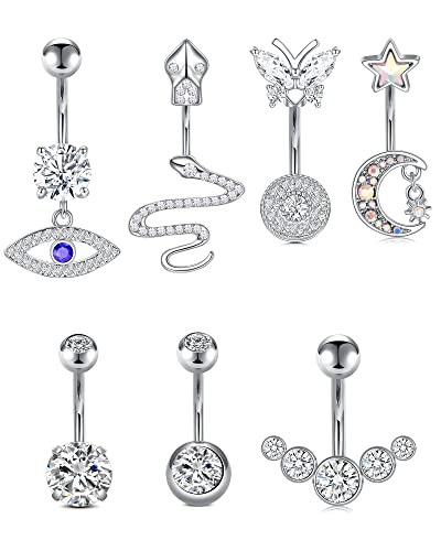 D.Bella 14G Stainless Steel Belly Button Rings 10mm 3/8" Barbell Belly Navel Rings Piercing for Women - style: Style J