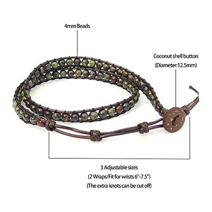 Genuine Stone Wrap Bracelets for Women Natural Crystal Beaded Wrap Bracelet 2/3/5 Adjustable Bohemian Bracelets Jewelry Gifts for Women Mom - color: dragon blood(2 wraps)