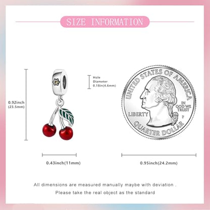925 Sterling Silver Bead Charm for Pandora Bracelets and Necklaces,Pink Bow Cherry Butterfly Blue Ocean Pendant Bead Charms Jewelry Present Valentines Gifts for Wife/Girlfriend Women - style: Cherry Charms