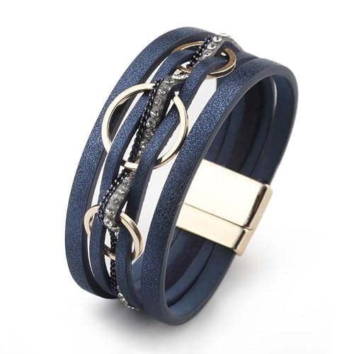Fesciory Leather Wrap Bracelet for Women, Boho Western Layered Cuff Jewelry | Stackable Bracelets, Easy-On Clasp, Daily Wear, Pairs with Boho Western Outfits, Gift for Women - color: Blue3