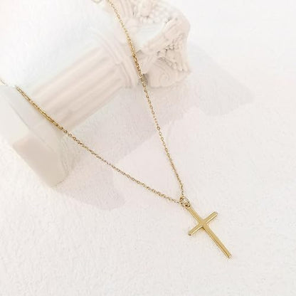 Airmb Cross Necklace for Women Gold/Silver Plated Layered Dainty Cross Chain Trendy Choker Satellite Charm Small Crucifix Pendant Gold/Silver Necklace Stackable Hypoallergenic Delicate Gift for Women - color: Gold-Slender Cross