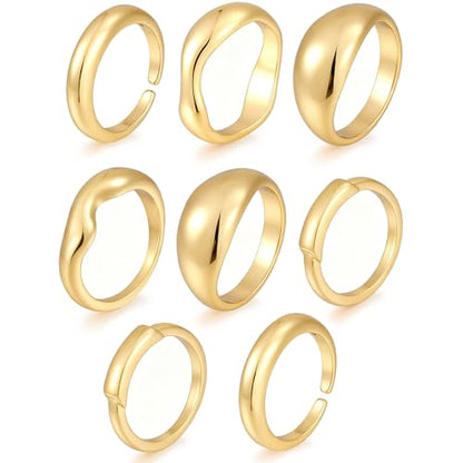 17 MILE Chunky Gold Stackable Rings for Women Non Tarnish, 18K Gold-Plated Statement Open Stacking Rings, Knuckle Band Ring Set - color: Gold 8 Pcs