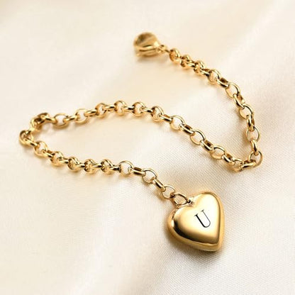 Women's 3 Pieces Heart Name Initial Necklace, Bracelet, Earrings, Jewelry Set Stainless Steel A-Z letters Jewelry Suits - color: Gold, size: U