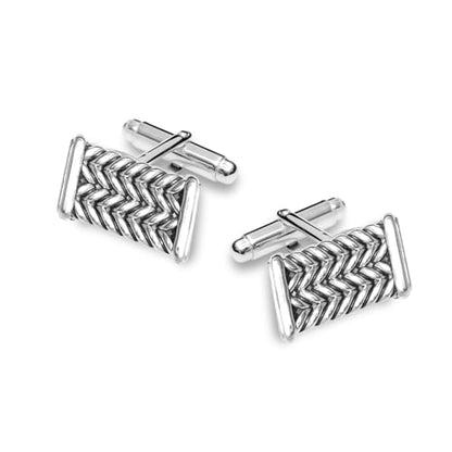 LeCalla 925 Sterling Silver Cufflinks for Men | Cubic Zirconia Square Cuff Links Gifts for Men, Husband | Shirt Cufflinks for Groom - style: Antique Chevron Cufflinks